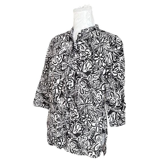 Laura Ashley Petite Black White 100% Linen Shirt Womens Sz PM Embroidered Loose - Picture 16 of 16